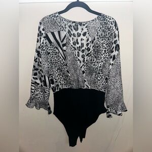 SHEIN Black and White Leopard Print Bodysuit
